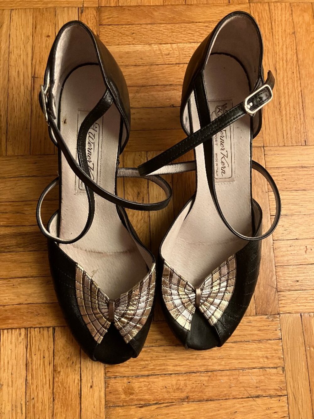 Walter Kern sz 7.5 dance shoe sandal open toe leather snap closure Made In Italy